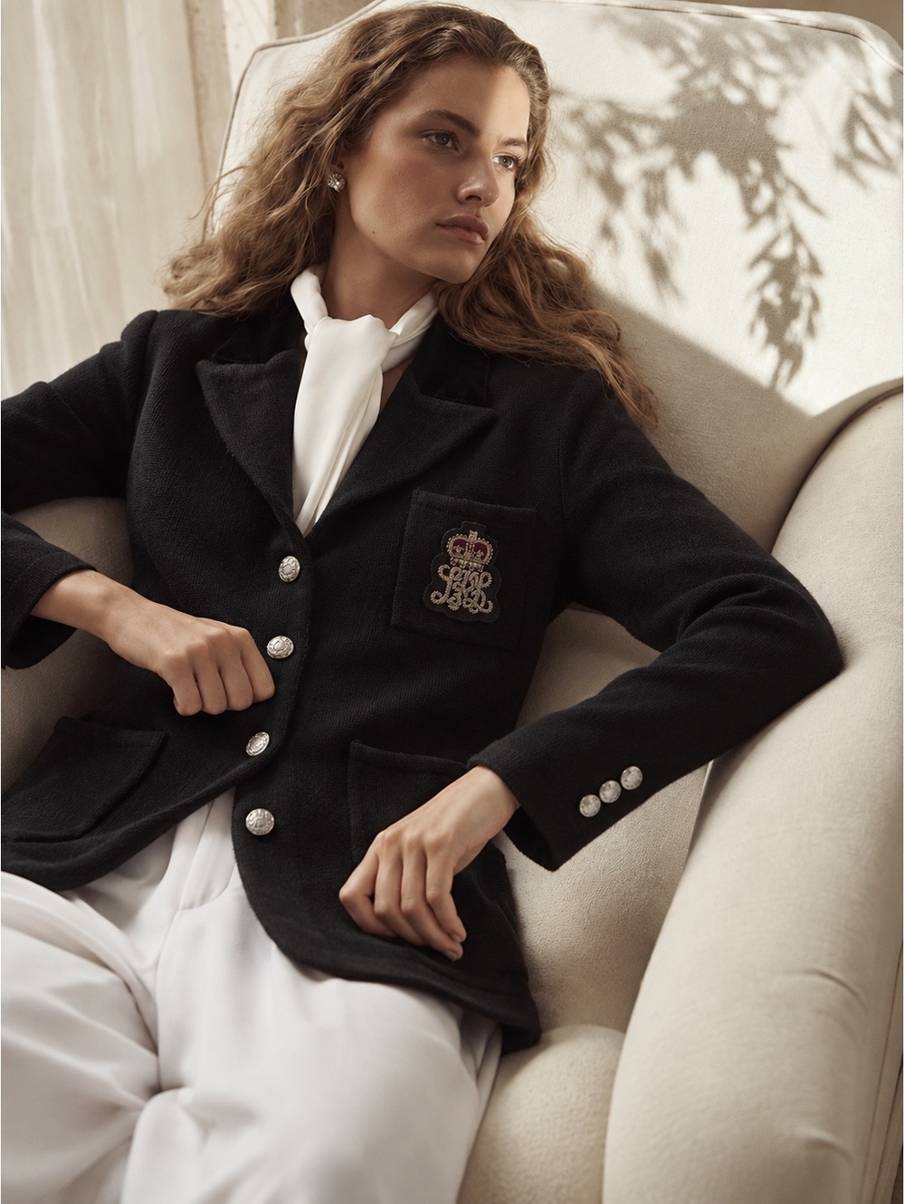 Vintage 2000s Lauren Ralph Lauren 1X Wool Cashmere Crest Sweater Blazer Black